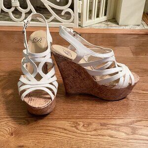 Delicious White and Cork Platform Wedges size 6 1/2